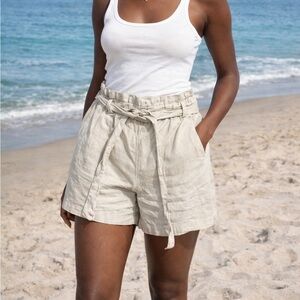 Double Zero Linen Blend Paperbag Shorts High Waist Belted Women’s M Coastal